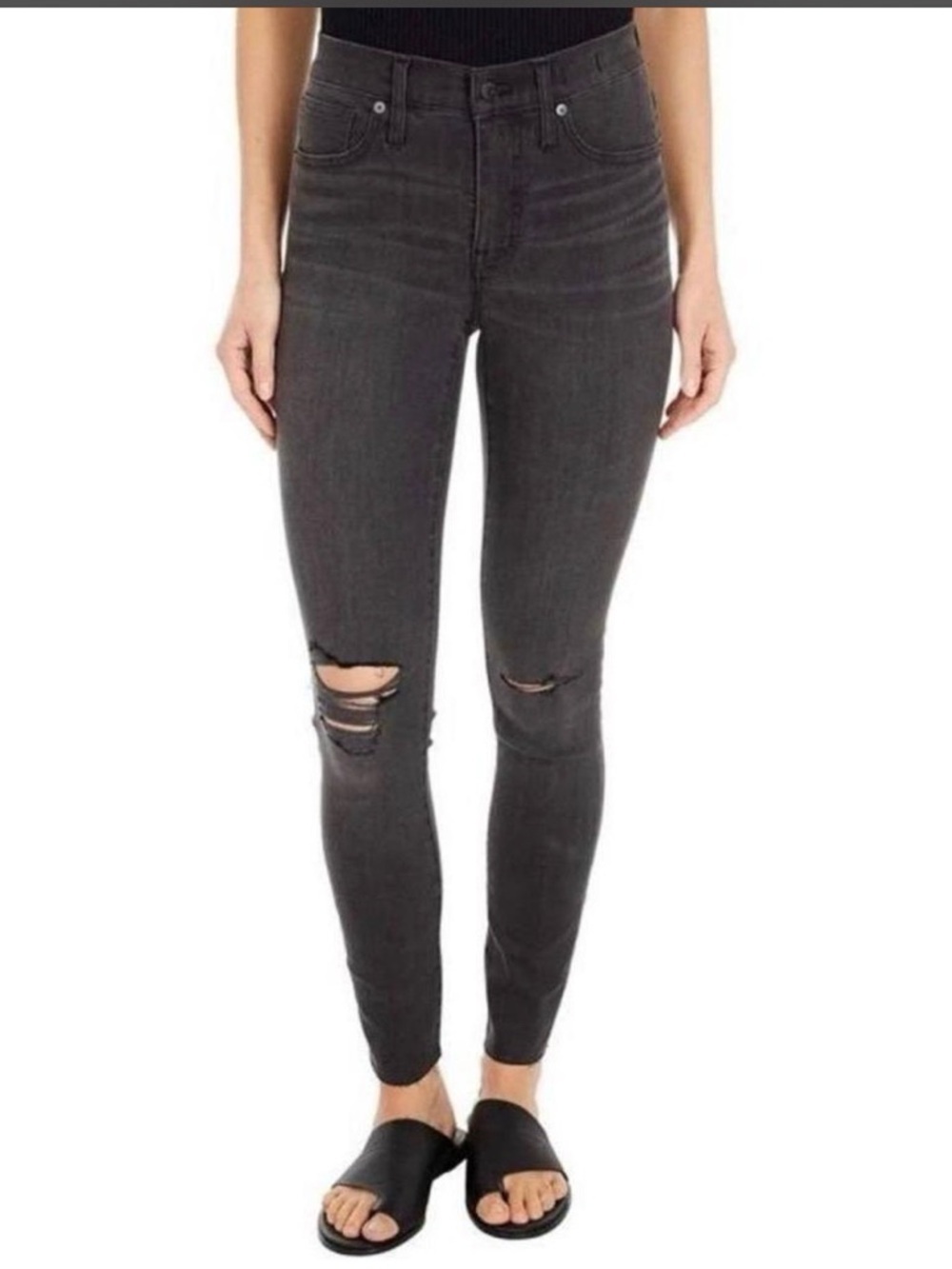 Madewell Curvy High Rise Skinny Jeans 28 Black Ripped Raw Hem Denim